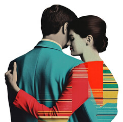PNG Retro collage of human hugs kissing adult art