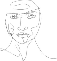 Face line art drawing illustration on transparent background.	 - 785902825