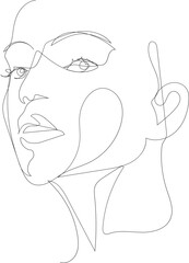 Face line art drawing illustration on transparent background.	