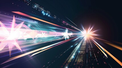 Obraz premium Dynamic motion light and fast arrows moving on dark background