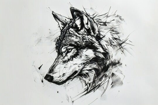 Drawing of wolf on a white background,  Hand-drawn illustration