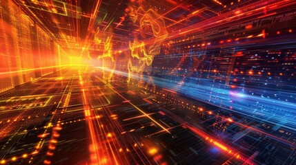 futuristic LED with red and blue lights creating a glowing skyline