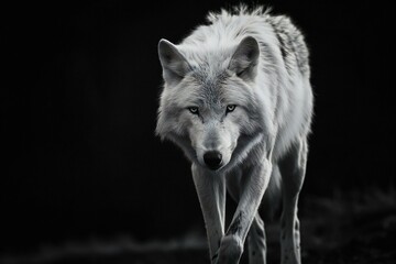 White Wolf (Canis lupus) in black and white