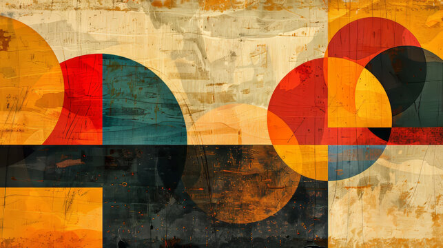 Earthy toned abstract with overlapping geometric shapes and a textured finish, ai generated