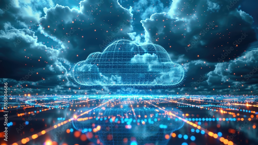 Leinwandbilder a colossal cloud server technology backdrop, actively processing ai data, with a newsroom vibe in da