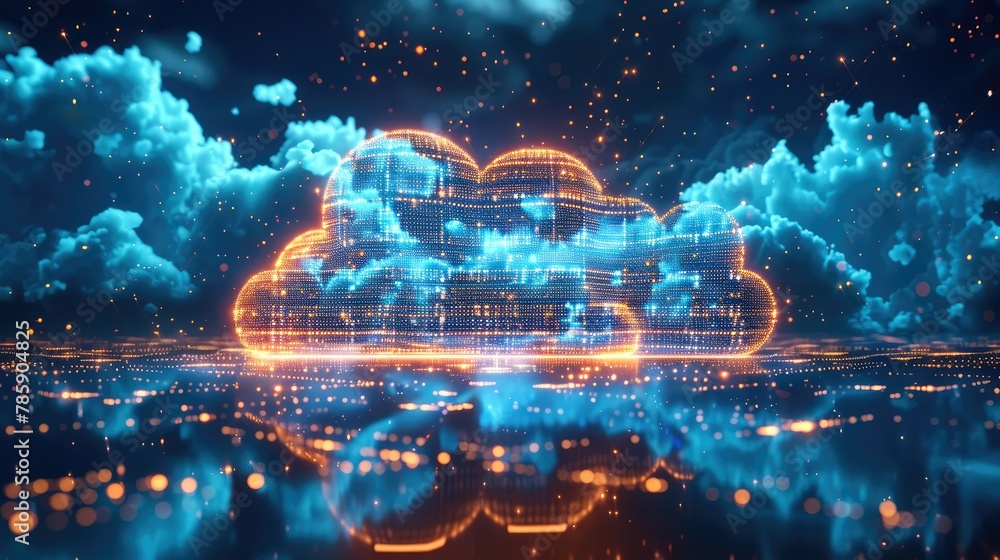 Leinwandbilder A colossal cloud server technology backdrop, actively processing AI data, with a newsroom vibe in dark tones and hints of blue. Generative AI.