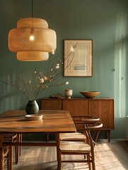 Modern Dining Room with Wooden Furniture and Pendant Lighting