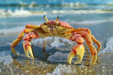 Crab on the beach,  Selective focus,  Shallow depth of field