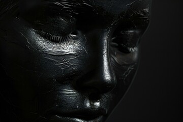 Closeup portrait of a beautiful woman with black paint on her face
