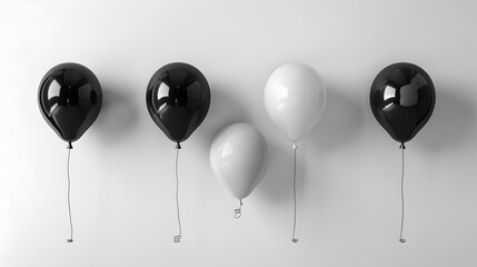 black and white balloons on white background  - obrazy, fototapety, plakaty