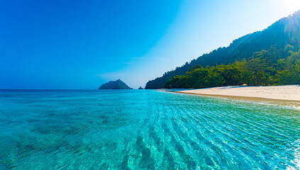 Nature of the beach and sea Summer with sunshine, sandy beaches, clear blue waters sparkling...