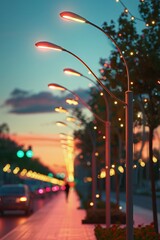 Naklejka premium LED streetlights powered by kinetic energy from pedestrians, in a smart city, futuristic style
