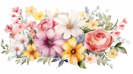 handdrawn painting of cute and beautiful flowers on white background