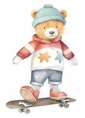 watercolor Teddy Bear Sport Wall Art, generated ai