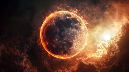 Celestial Eclipse Illuminating the Abyssal Realm of Toxicity and Enigmatic Mysteries in 3D Cinematic Splendor