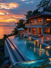 Luxury Infinity Pool at Tropical Resort during Sunset