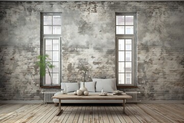 Interior of modern living room with brick wall and sofa  rendering