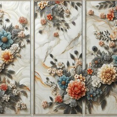 panel wall art, wall décor, marble background with floral patterns