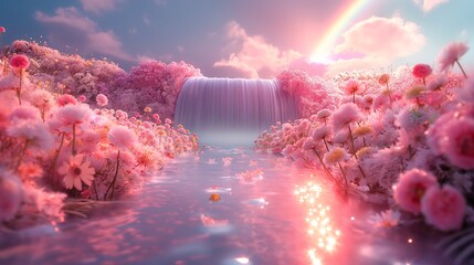 Surreal Candy-Colored Landscape with Rainbow Gate