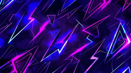 glowing neon triangles and lightning bolts on a dark background
