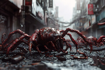 Eerie Corpses of Critters Litter the Desolate City Streets,a Grim Testament to the Horrors That Have Befallen the Town - obrazy, fototapety, plakaty