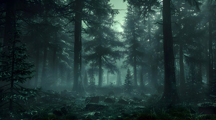 Fototapeta premium Enchanting Primeval Forest Bathed in Moody,Ethereal Light