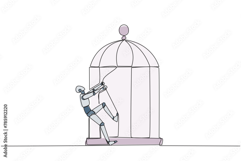 Aufkleber single continuous line drawing smart robotic pull the iron bars until dented. describes anger. the r