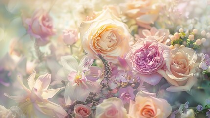 Soft-hued roses bouquet with a dreamy bokeh effect.