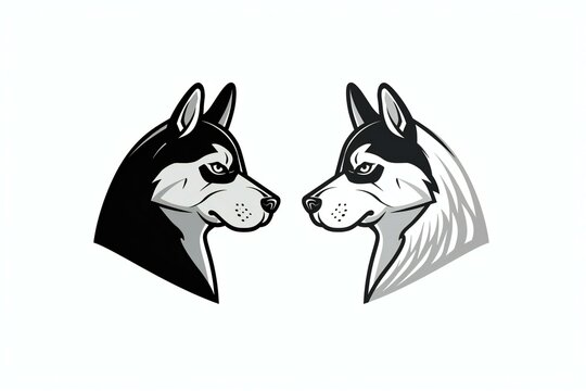Vector image of a husky dog head in black and white