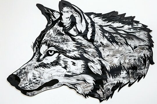 Wolf face on a white background,  Hand-drawn illustration of a wolf
