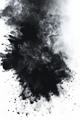 Explosive Black Powder Burst Against A White Background