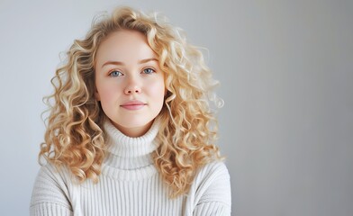 Portrait of a Young Woman With Blonde Balayage Hairstyle Indoors
