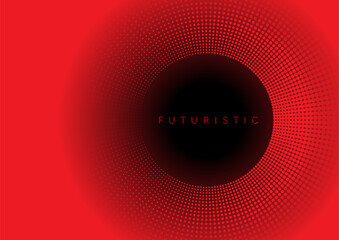 Futuristic minimal tech red black halftones dotted circles abstract background. Geometric vector design - 785914854