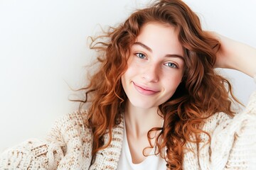 Serene Close-Up Portrait of a Young Woman With Flowing Hair and Subtle Makeup