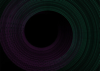 Green and violet minimal round lines abstract tech background. Vector geometric digital art design