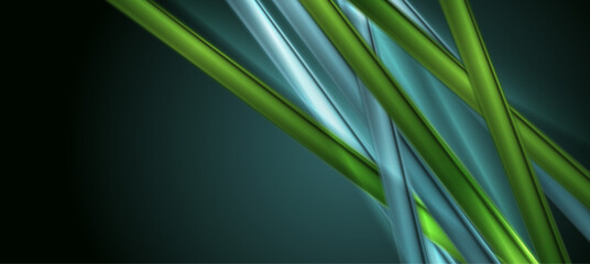 Green blue abstract background with smooth glossy stripes. Vector banner design - 785914870