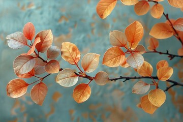 Beautiful autumn leaves on a blue background, close-up