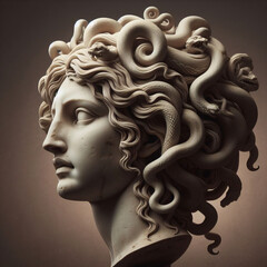 The Classic Depiction Of The Head Of The Gorgon Medusa From Ancient Mythology. A Gloomy Awesome Look Horror Fright.	