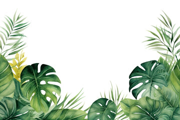 PNG Watercolor illustration of tropical leaves border outdoors tropics nature