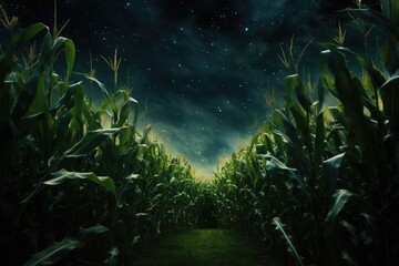 Fototapeta na wymiar Cornfield: A small field of corn growing in space.