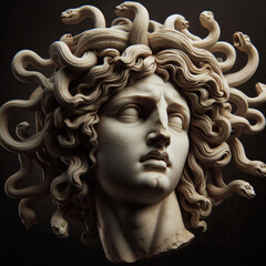 The Classic Depiction Of The Head Of The Gorgon Medusa From Ancient Mythology. A Gloomy Awesome Look Horror Fright.	