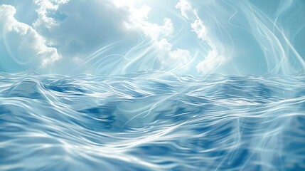 Beautiful natural light blue background with the texture of a light wave on the water. Generative AI.