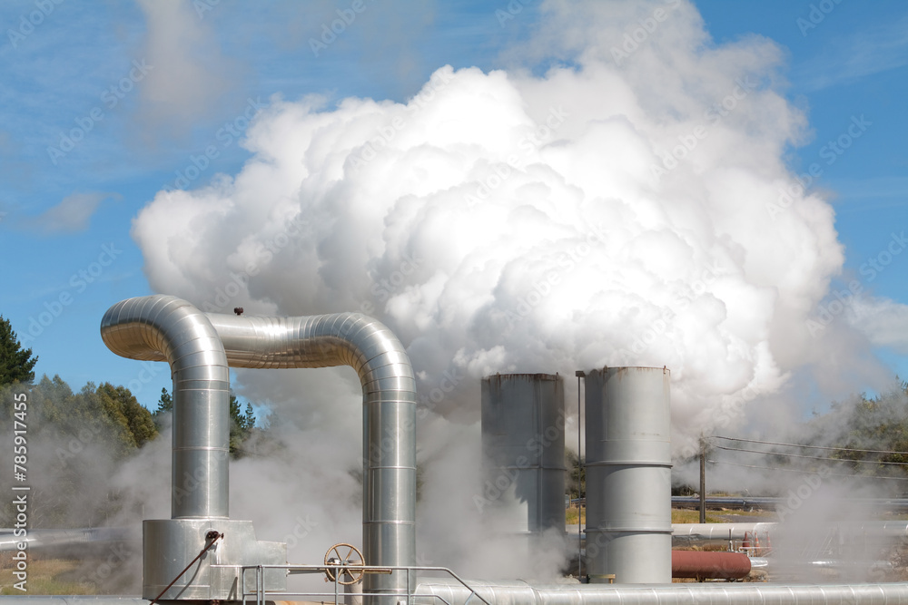 Wall mural green energy - geothermal power plant in new zealand