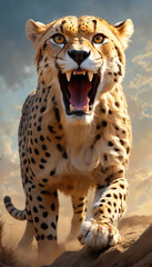 Fantasy Illustration of a wild animal cheetah. Digital art style wallpaper background.