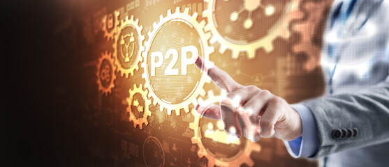 P2P. Peer to peer concept. Cryptocurrency trading. Technology web network