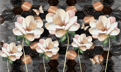 3d picture of a golden flower beautiful design background

