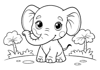 Coloring page of little baby elephant for kids coloring book