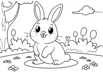 Coloring page of little baby rabbit for kids coloring book