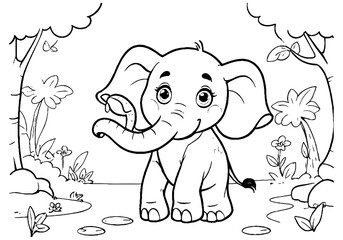 Coloring page of little baby elephant for kids coloring book