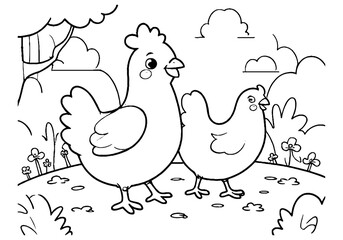Coloring page of little chicken for kids coloring book